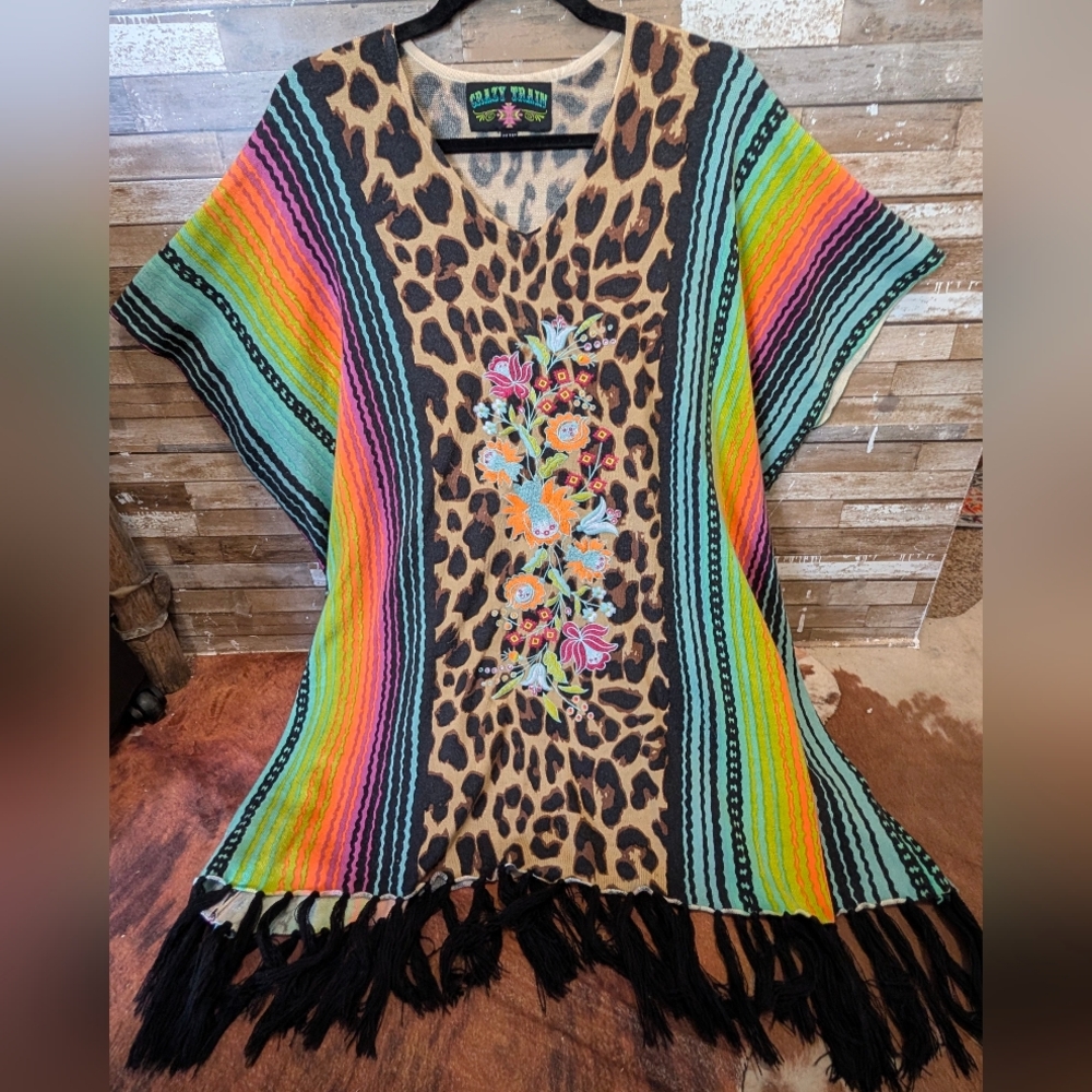 Nwot Crazy Train Leopard Print Southwest Design With Embroidered Floral Sweater